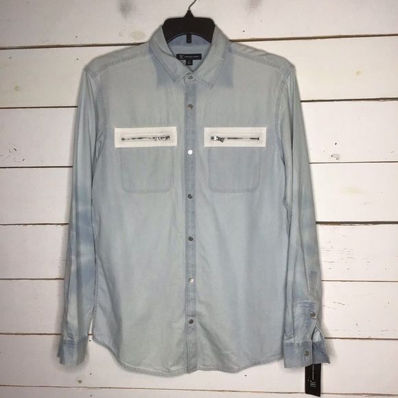 New INC Avery Linen Shirt Long Sleeve Snap Button - Picture 1 of 7